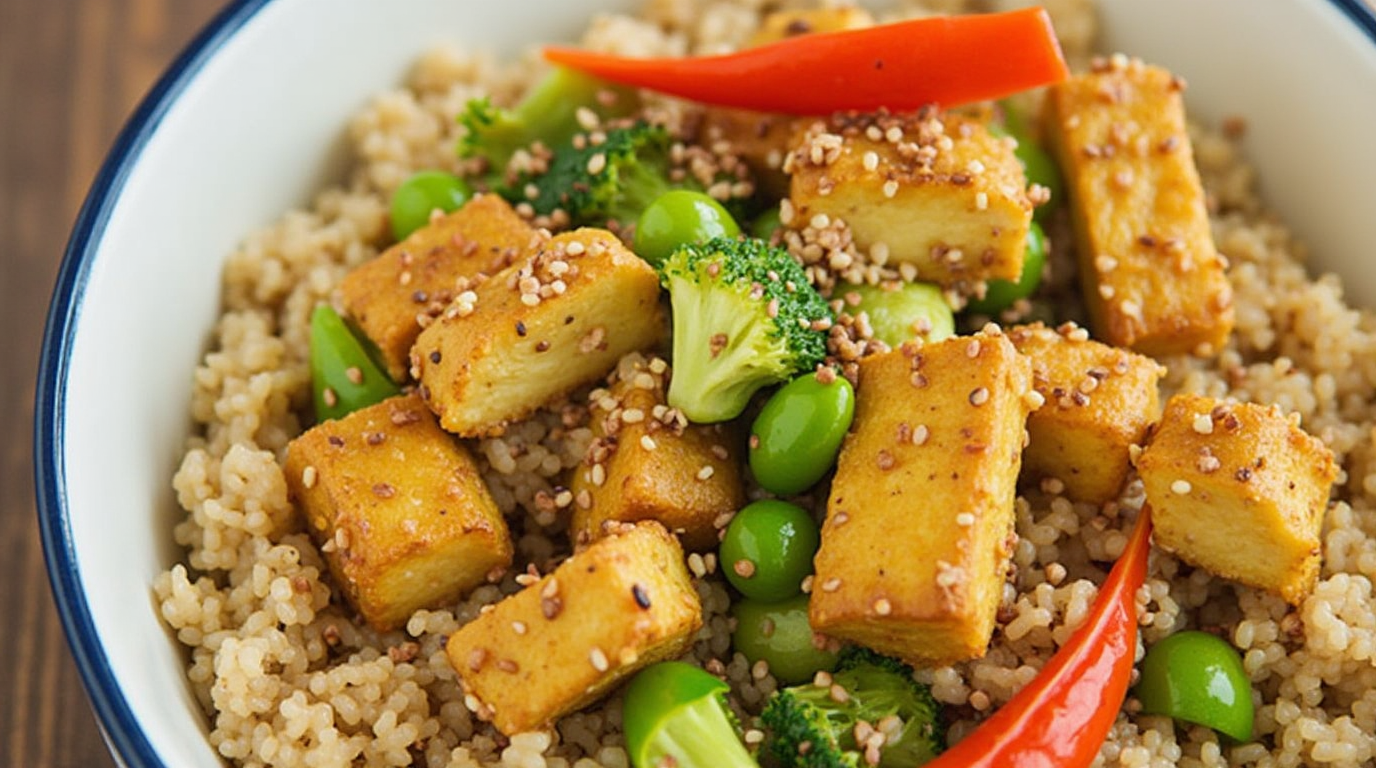 тофу промешајте со кафеав ориз